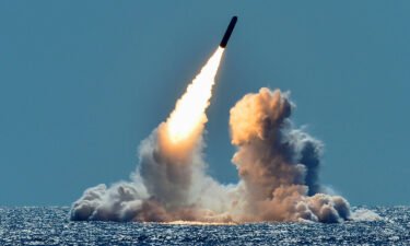 An unarmed Trident II D5 missile is test-launched from the Ohio-class ballistic missile submarine USS Nebraska off the coast of California in 2018.