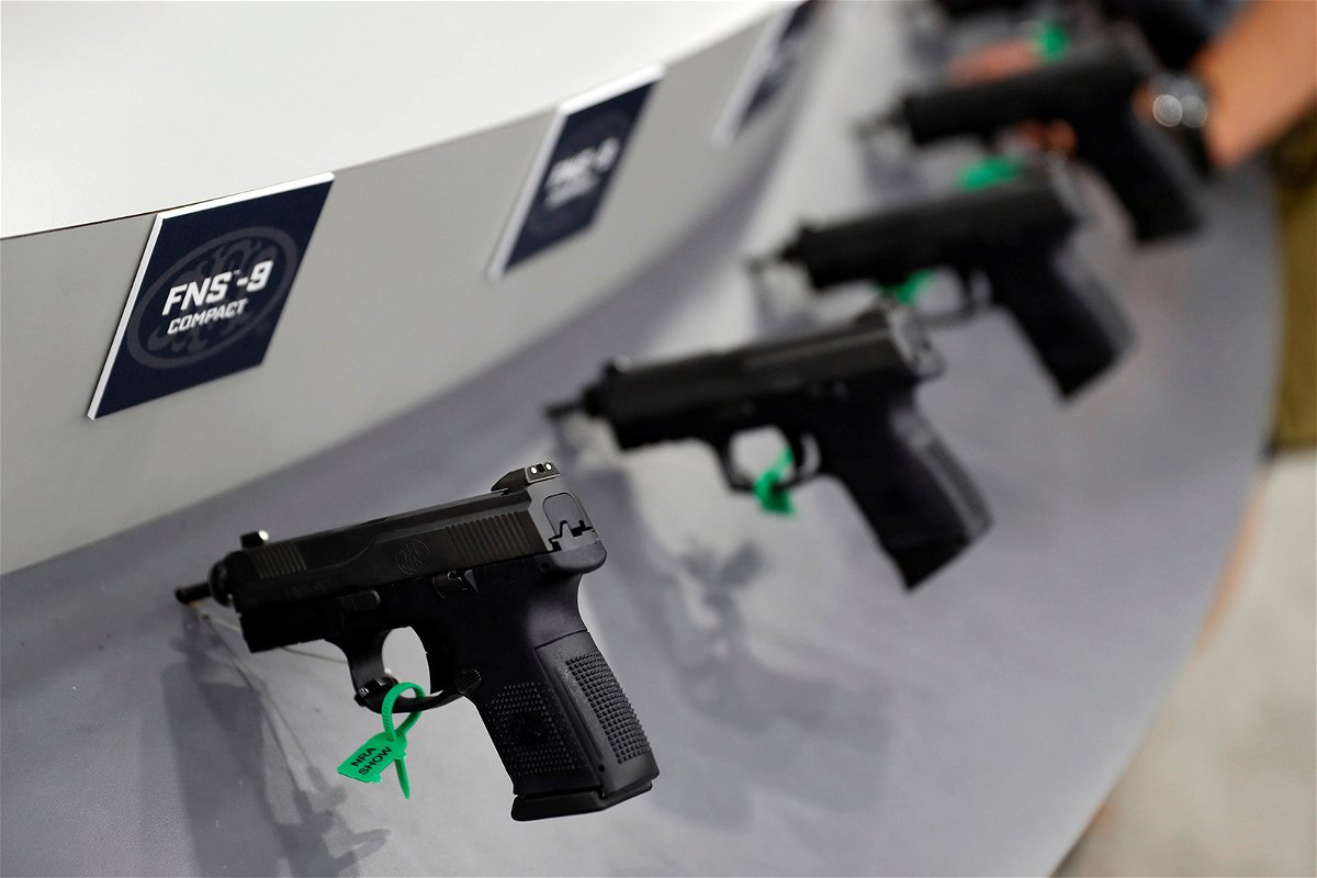 <i>Aaron Bernstein/Reuters/File</i><br/>Guns are seen on display in trade booths during the National Rifle Association's annual meeting in Louisville