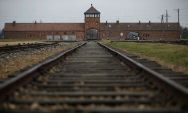 The main railway building is pictured on the site of the Auschwitz-Birkenau concentration camp on January 25