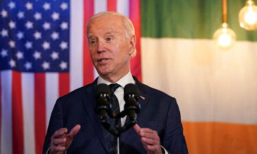 US President Joe Biden speaks in a pub in Dundalk