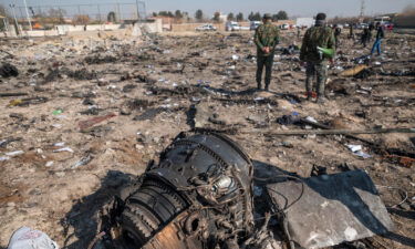 A piece of wreckage from the Ukrainian flight PS752 International airlines is seen at the site of a crash about 50km south of Tehran.