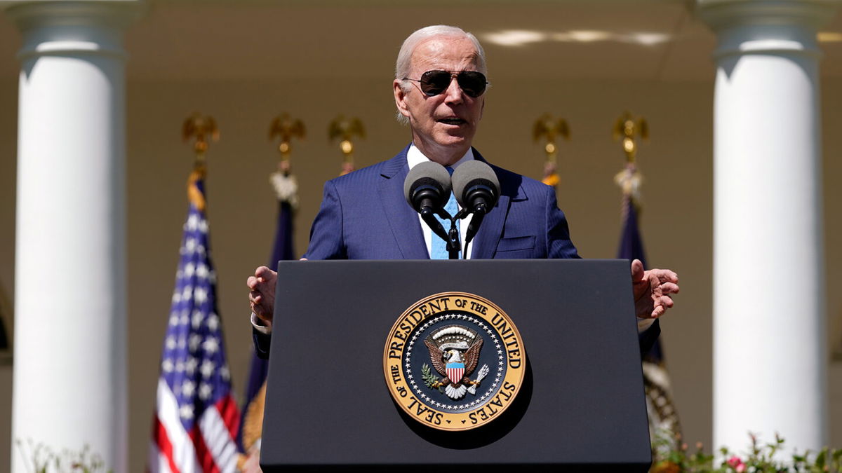 <i>Patrick Semansky/AP</i><br/>President Joe Biden speaks in the Rose Garden of the White House in Washington