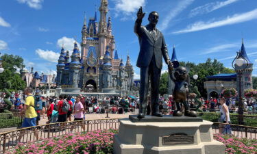 People gather at the Magic Kingdom theme park before the "Festival of Fantasy" parade at Walt Disney World in Orlando on July 30