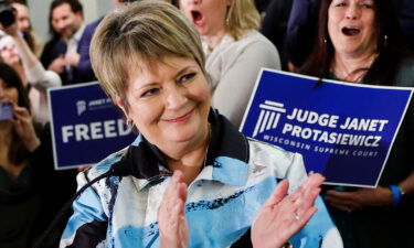 Janet Protasiewicz celebrates at her election night watch party in Milwaukee