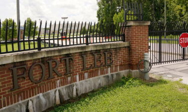 A sign marks one of the entrances of the US Army base Fort Lee