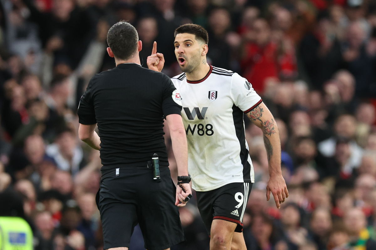 <i>Matthew Ashton/AMA/Getty Images</i><br/>Fulham's Mitrović pushed referee Chris Kavanagh during his team's FA Cup loss against Manchester United.