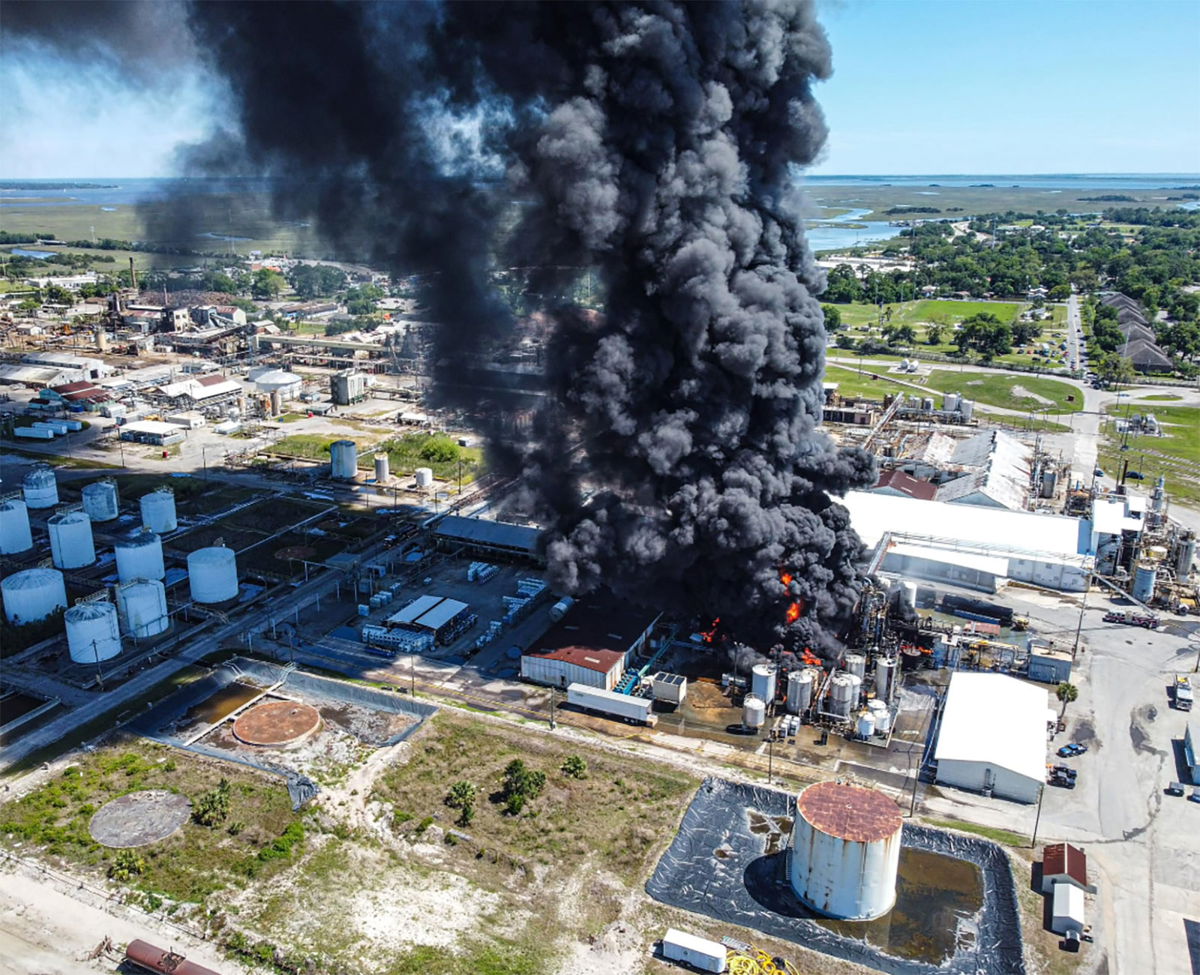<i>Kyle Morgan</i><br/>Smoke billows out of the Pinova plant after fire reignited on Saturday