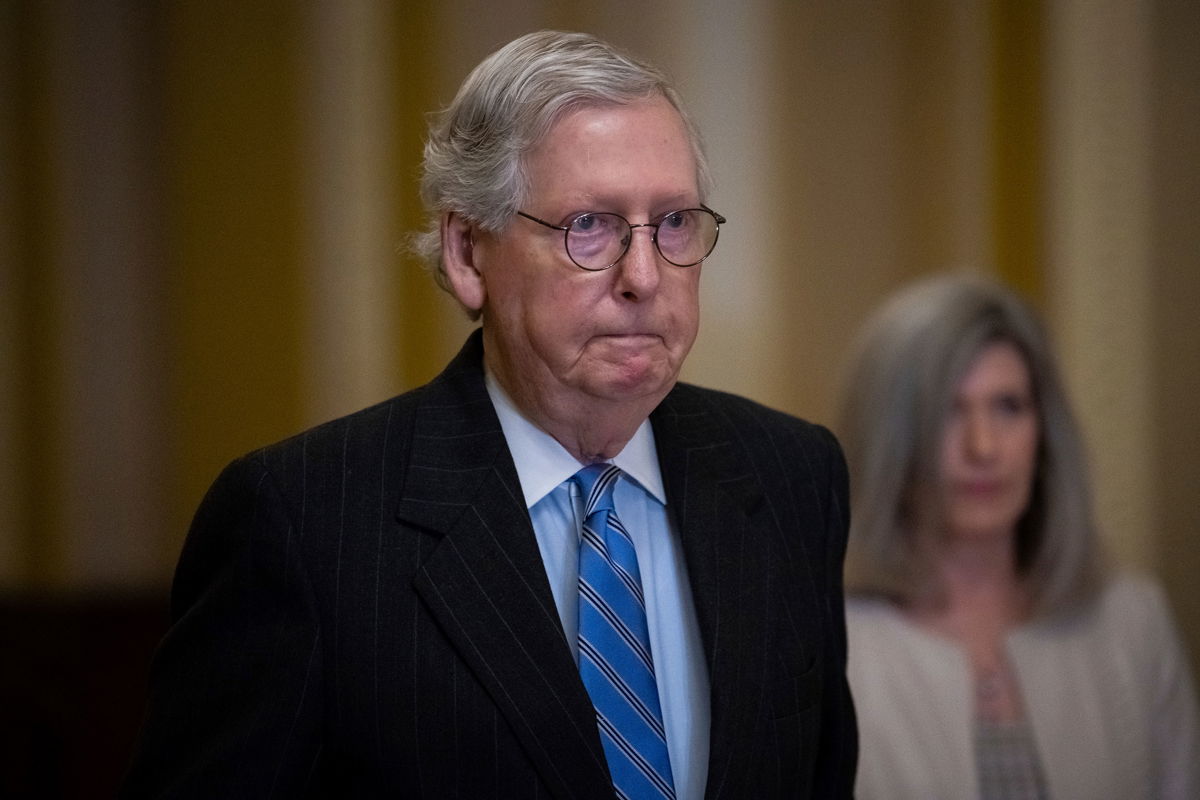 <i>Graeme Sloan/Sipa/AP</i><br/>Sen. Mitch McConnell arrives for the weekly Senate Republican Leadership press conference at the US Capitol in Washington on January 31