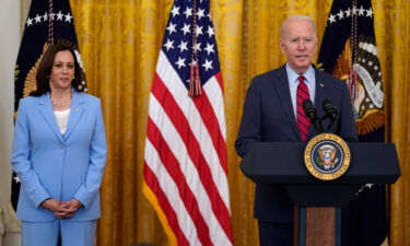 President Joe Biden (right) speaks about infrastructure negotiations