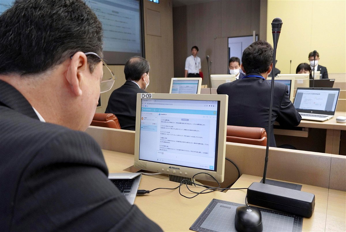 <i>Kyodo/AP</i><br/>An official of the Yokosuka municipal government uses ChatGPT at the city hall in Japan's Kanagawa prefecture on April 20