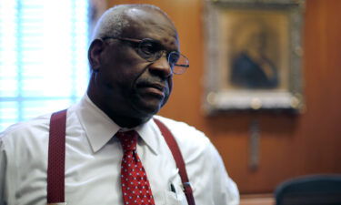 Associate Justice Clarence Thomas is seen in his chambers at the US Supreme Court building in Washington