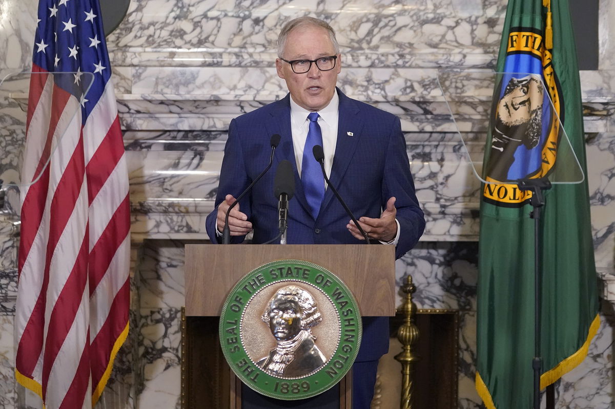 <i>Ted S. Warren/AP</i><br/>Washington Gov. Jay Inslee speaks as he gives his annual State of the State address