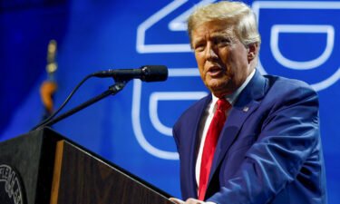 Former US President Donald Trump speaks at the National Rifle Association annual convention in Indianapolis