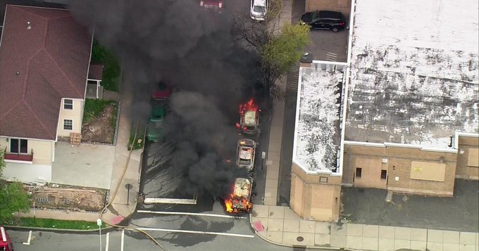 <i>WCBS</i><br/>Multiple cars went up in flames due to a manhole explosion Friday morning in East Orange