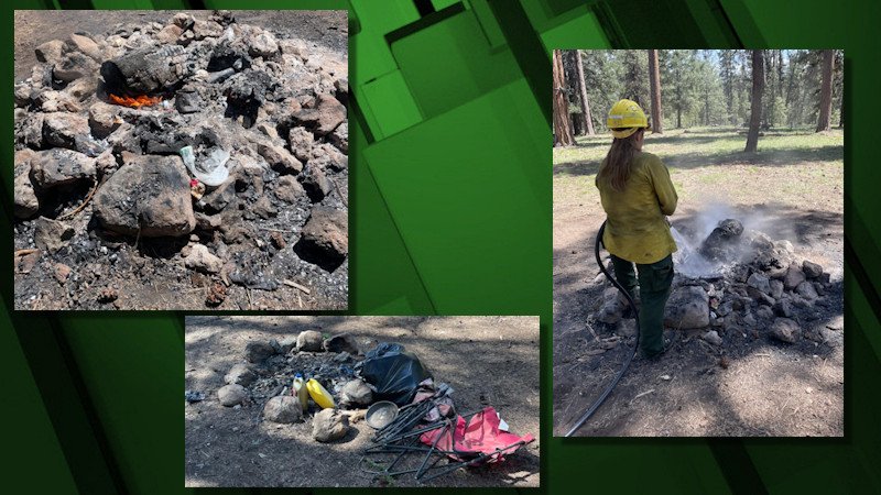 Flames coming from abandoned campfire prompted calling of Ochoco National Forest engine crew to be sure it was 'dead out' Monday