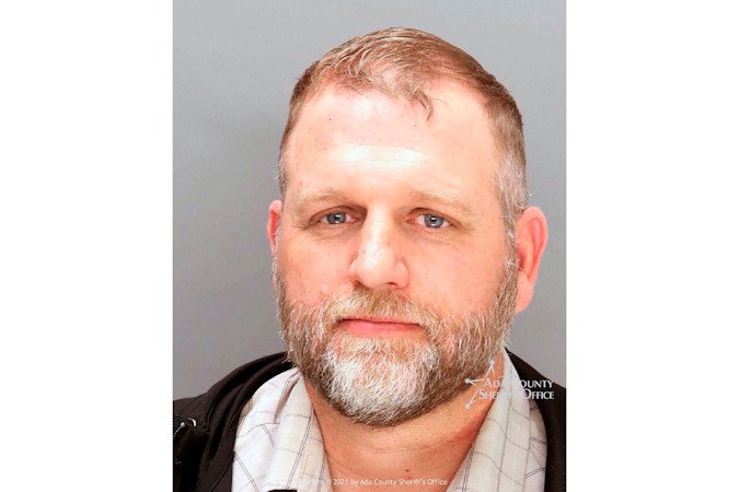 This undated booking file photo provided by the Ada County Sheriff's Office shows Ammon Bundy who was arrested Thursday, April 8, 2021 on a misdemeanor charge of trespassing at the Idaho Statehouse. I