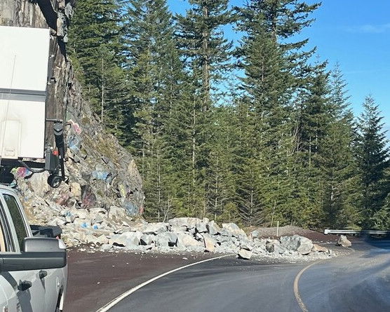 Rock slide occurred April 22 on Oregon Highway 58 just west of the Willamette Pass