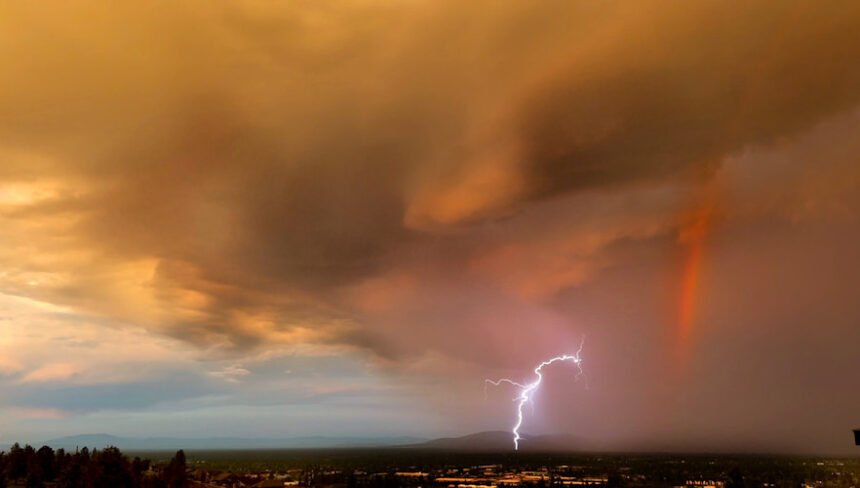Lightning rainbow east from Awbrey Butte Chuck Foyt 519