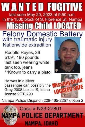 Revised poster updates that child found safe, non-custodial father sought