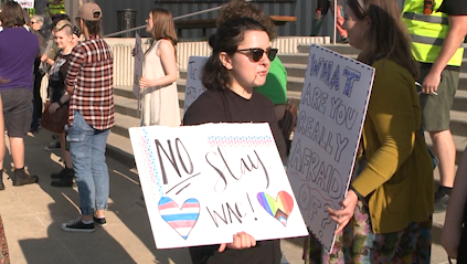 <i>KHBS</i><br/>Several dozen protestors gathered in Fayetteville Saturday