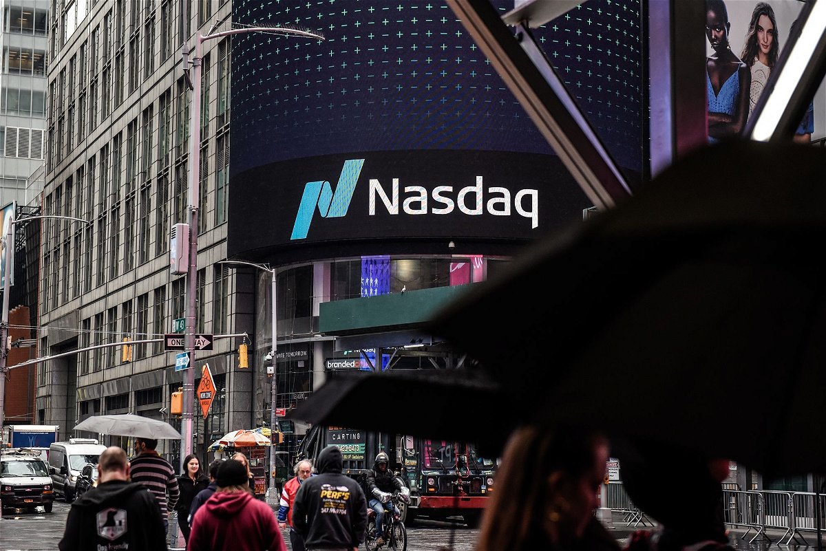<i>Stephanie Keith/Bloomberg/Getty Images</i><br/>Signage outside the Nasdaq Market Site in New York