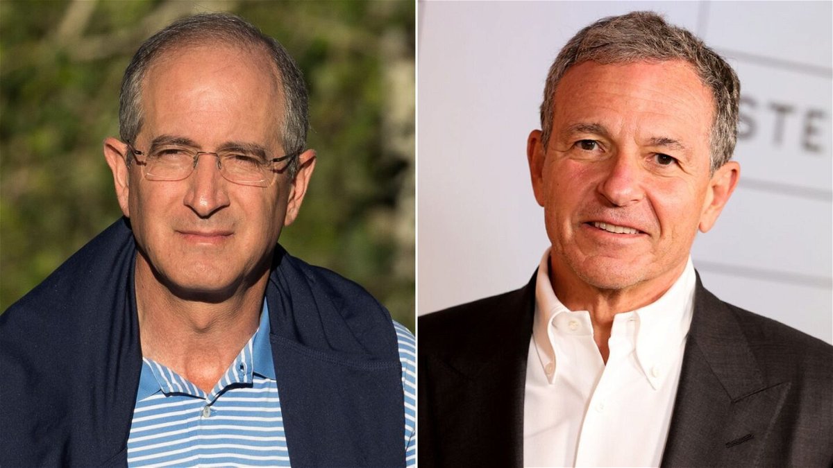 <i>Drew Angerer/Rich Fury/Getty Images</i><br/>Comcast is inching closer to selling its stake of Hulu to Disney. Pictured are Comcast and Disney CEOs Brian Roberts and Bob Iger
