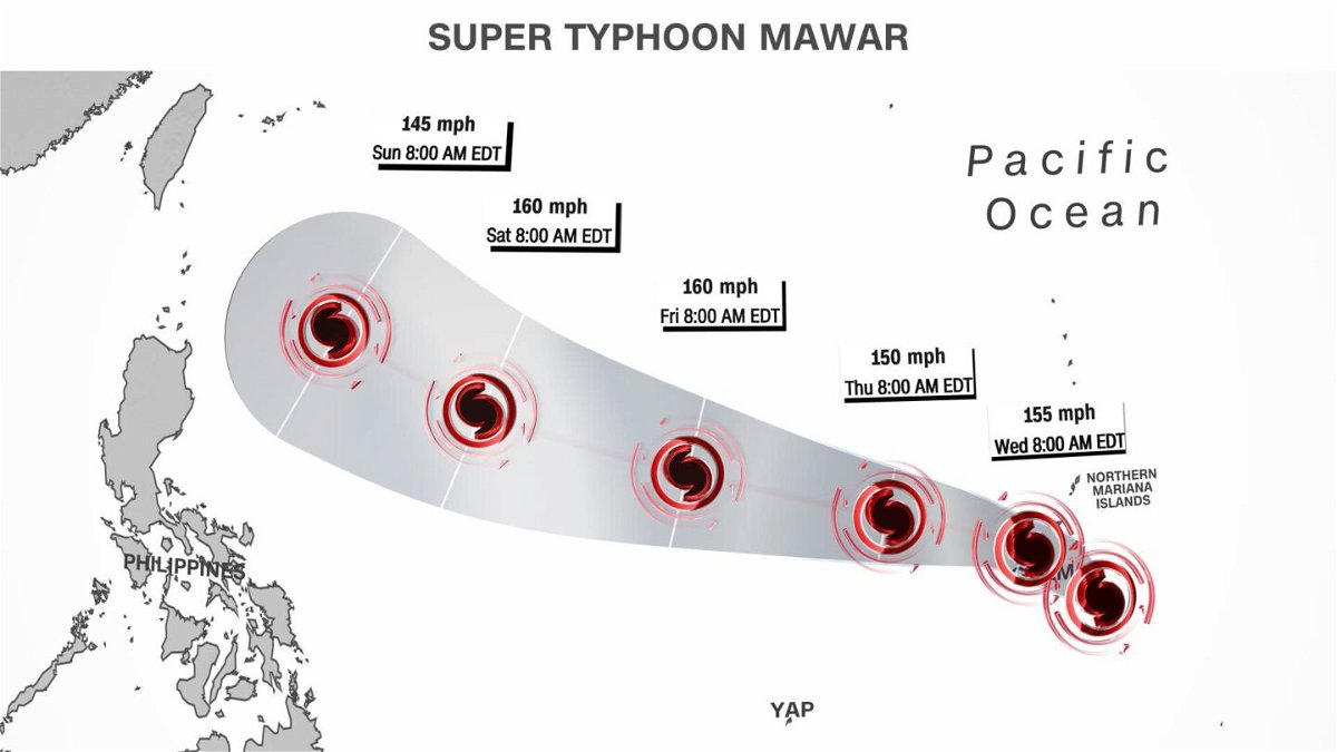 <i>CNN Weather</i><br/>Super Typhoon Mawar is barreling toward Guam on Tuesday.