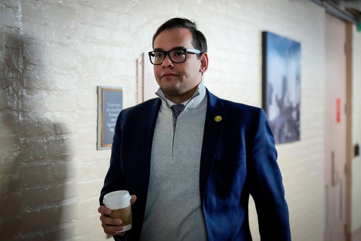 <i>Drew Angerer/Getty Images</i><br/>The House is expected to take up a resolution to expel embattled GOP Rep. George Santos Wednesday evening. Santos is pictured here at the US Capitol on January 10.