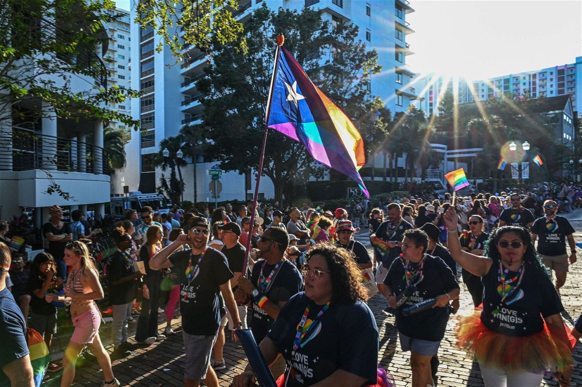 <i>Giorgio Viera/AFP/Getty Images</i><br/>The nation’s largest LGBTQ advocacy group issued a travel advisory following newly passed laws in Florida. People here attend a 2022 Pride Parade in Orlando