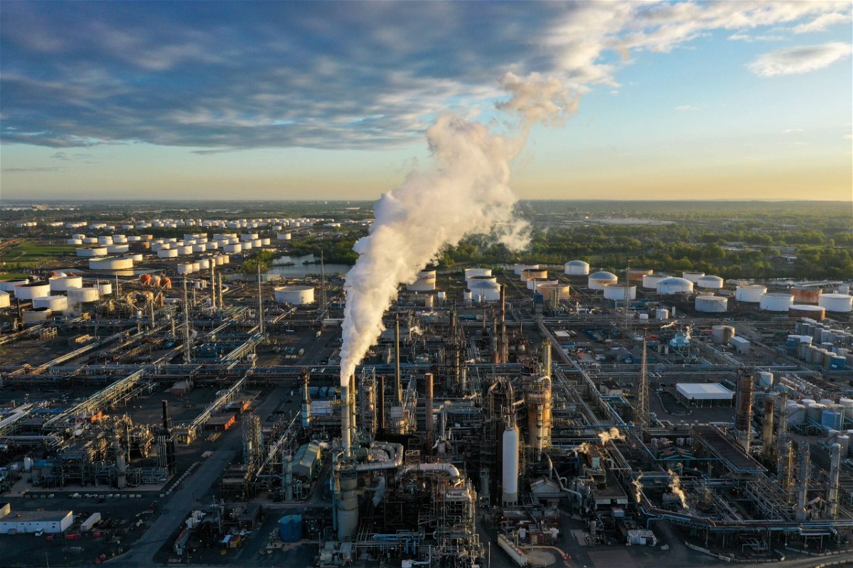<i>Tayfun Coskun/Anadolu Agency/Getty Images</i><br/>An aerial view of Phillips 66 oil refinery is seen here in Linden