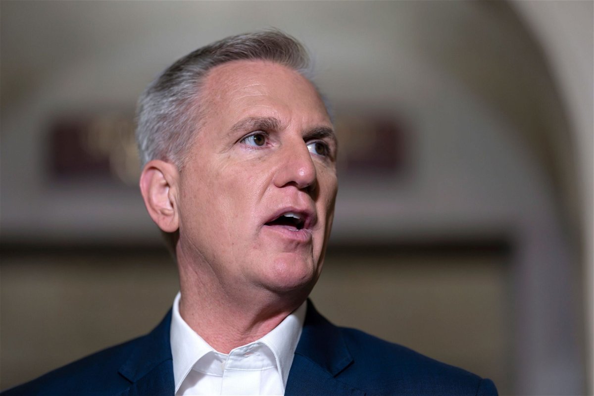 <i>J. Scott Applewhite/AP</i><br/>House Speaker Kevin McCarthy talks to reporters about the debt limit at the Capitol in Washington