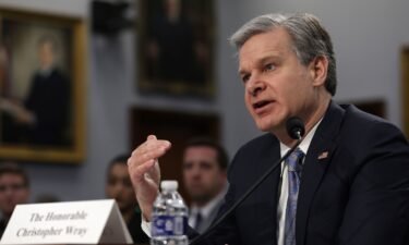 FBI Director Christopher Wray testifies during a hearing on Capitol Hill on April 27 in Washington.