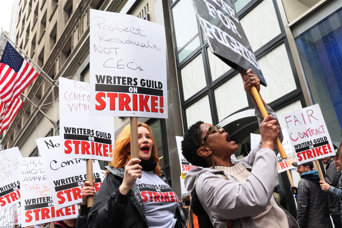 <i>Michael M. Santiago/Getty Images</i><br/>The structure and economics of the entertainment industry are changing ferociously fast. Nowhere is that more evident than on the picket lines of writers for television shows and movies that began May 2.