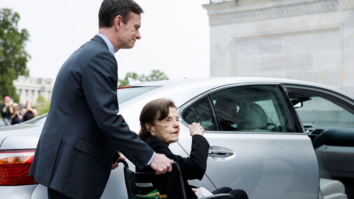 <i>Anna Moneymaker/Getty Images</i><br/>Senate Democrats approved several judicial nominees on Thursday that had been stalled in Sen. Dianne Feinstein's absence. The senator is pictured here at the US Capitol Building on May 10 in Washington