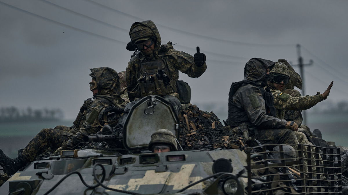 <i>Libkos/AP</i><br/>Ukrainian servicemen ride towards frontline positions near Vuhledar