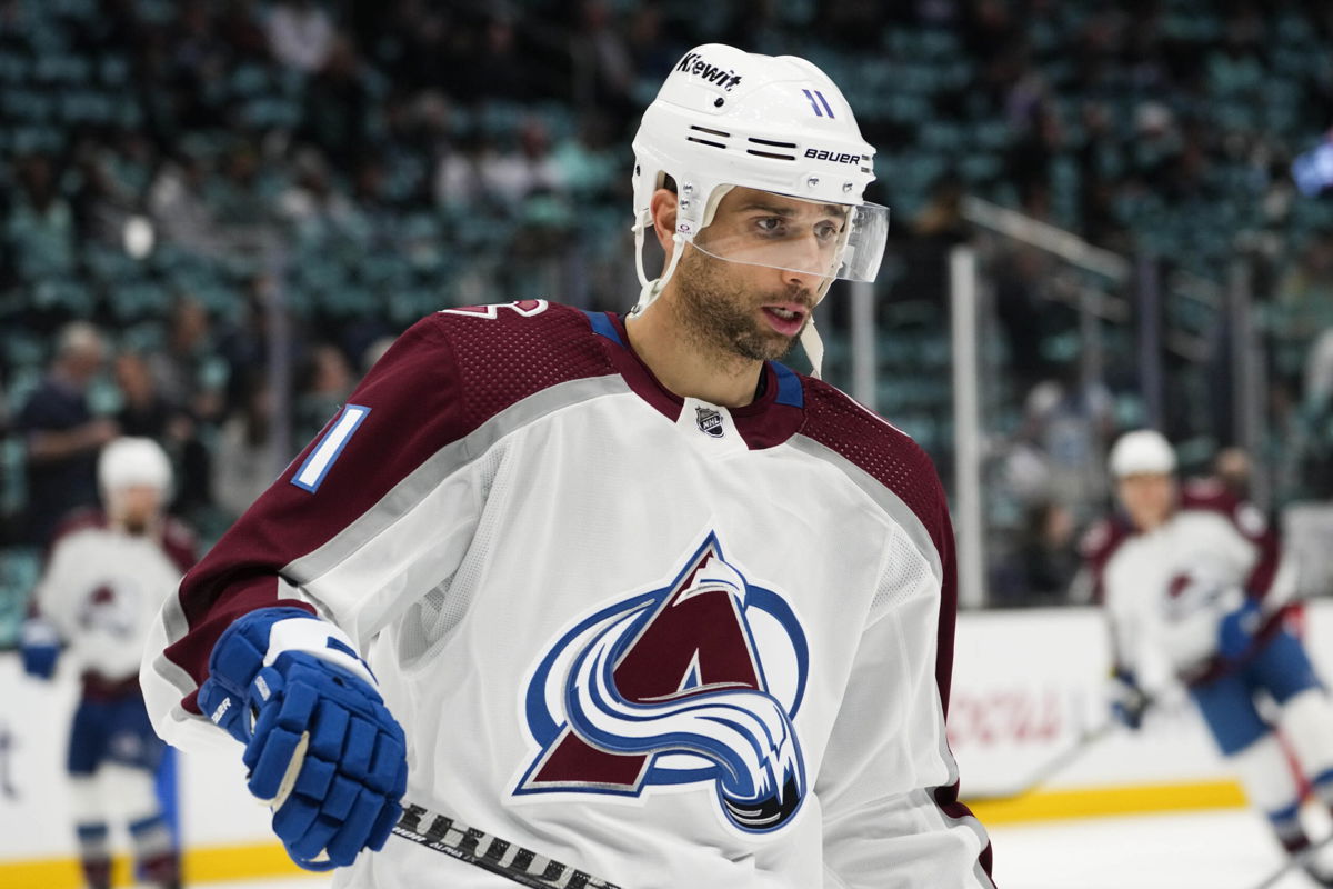 <i>Lindsey Wasson/AP</i><br/>Colorado Avalanche's Andrew Cogliano looks on before Game 4 against the Seattle Kraken.