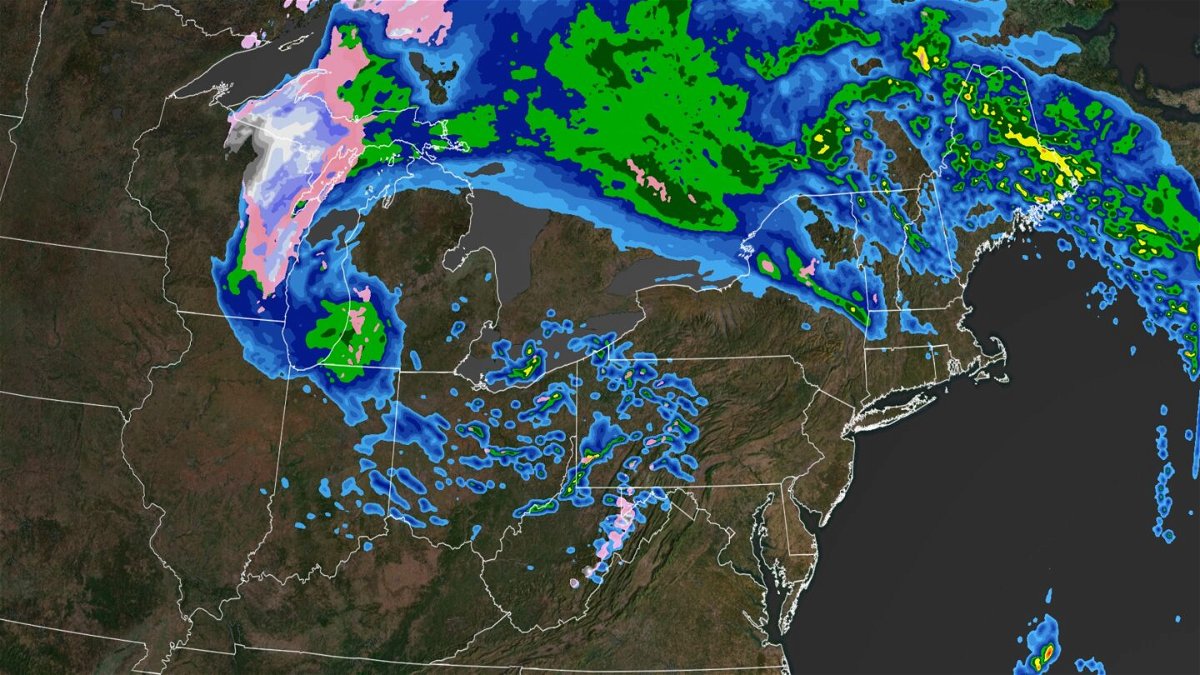 <i>CNN Weather</i><br/>A slow moving system brings snow (white and purple)