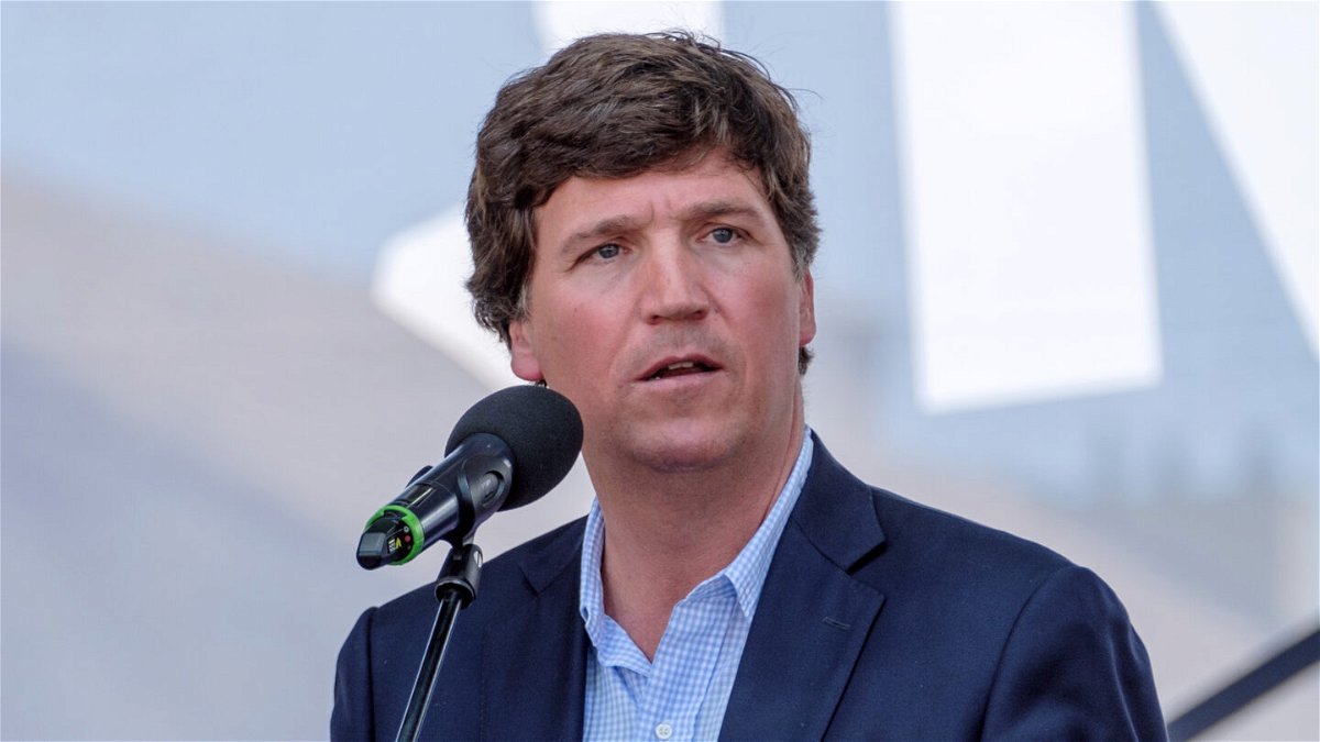 <i>Janos Kummer/Getty Images</i><br/>Tucker Carlson is seen here in August 2021 in Esztergom