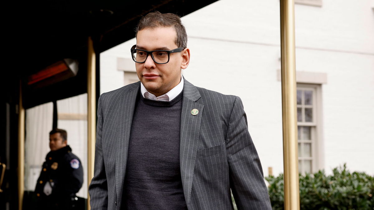 <i>Anna Moneymaker/Getty Images</i><br/>Rep. George Santos leaves a GOP caucus meeting on Capitol Hill on January 25 in Washington