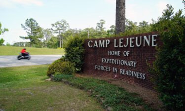 The main gate to Camp Lejeune Marine Base outside Jacksonville