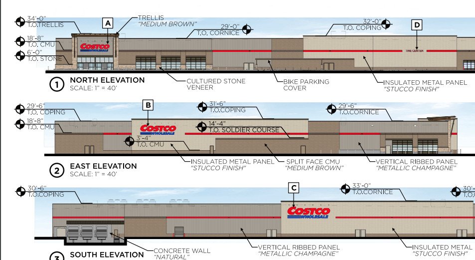 New Costco Warehouse Store elevation plan