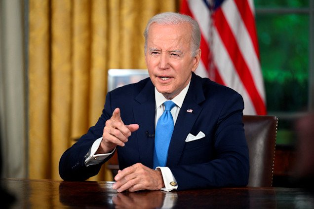 President Joe Biden addresses the nation on the budget deal that lifts the federal debt limit and averts a U.S. government default, from the Oval Office of the White House in Washington, Friday