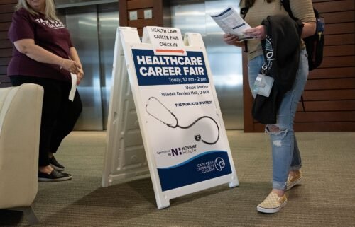 A sign for a healthcare career fair at Cape Fear Community College in Wilmington