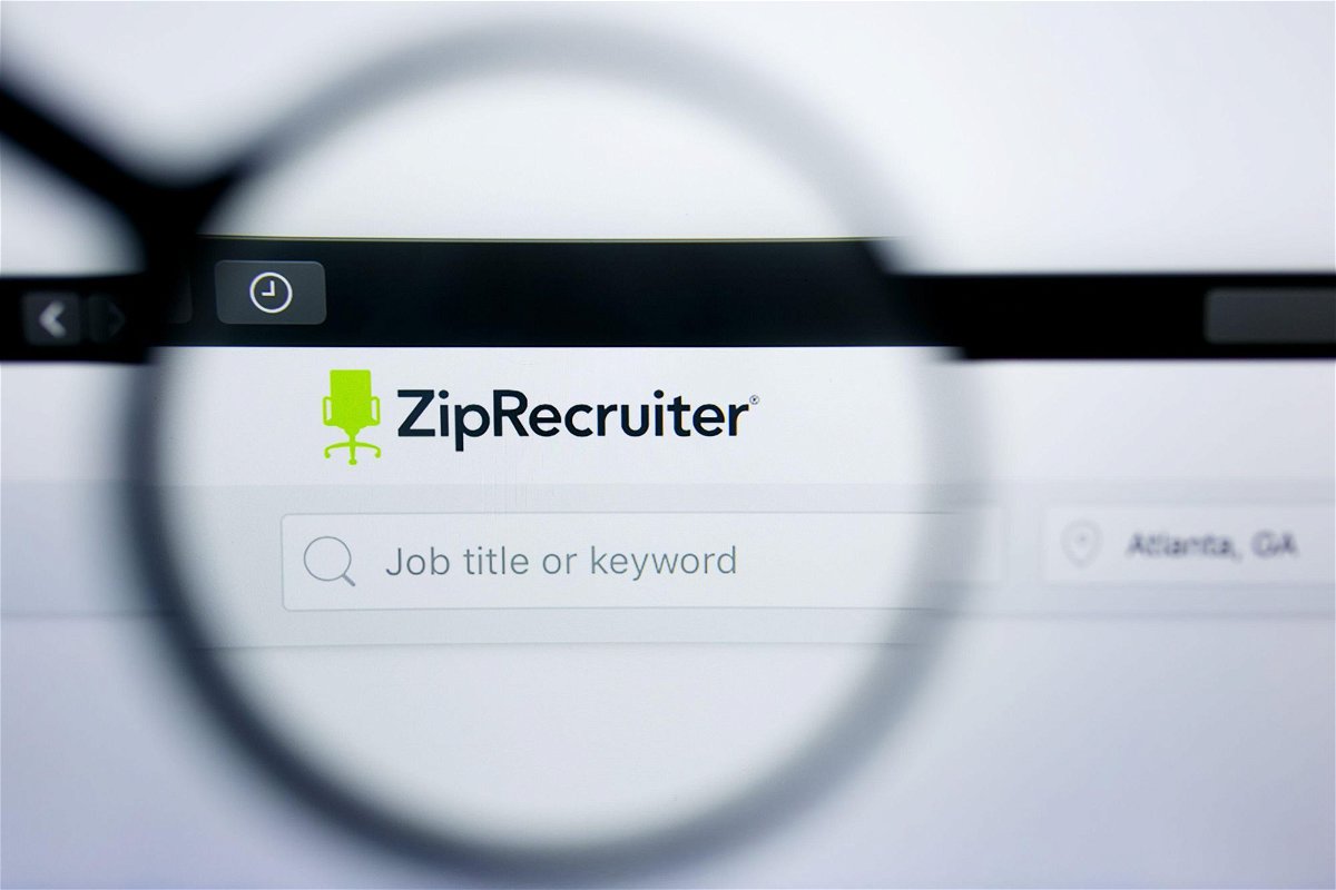 <i>Ilnur Khisamutdinov/Alamy Stock Photo</i><br/>A Zip Recruiter logo is seen on a screen in Los Angeles