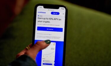 The Coinbase website is seen here on a smartphone arranged in the Brooklyn borough of New York on June 7.