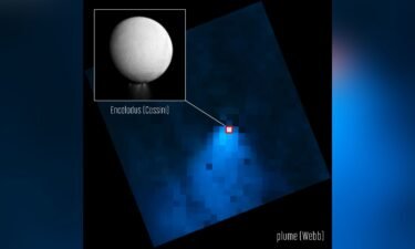The James Webb Space Telescope captured a a water vapor plume jetting from the south pole of Enceladus and the inset image