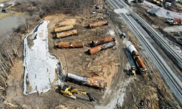 Cleanup continues around the site of a train derailment in East Palestine