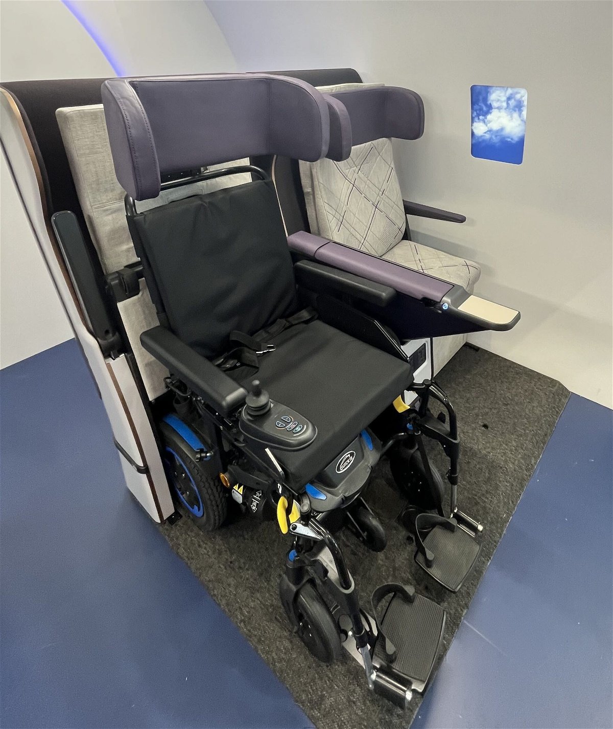 <i>Francesca Street/CNN</i><br/>Here's the seat prototype in its wheelchair mode on display at the Airline Interiors Expo in Hamburg