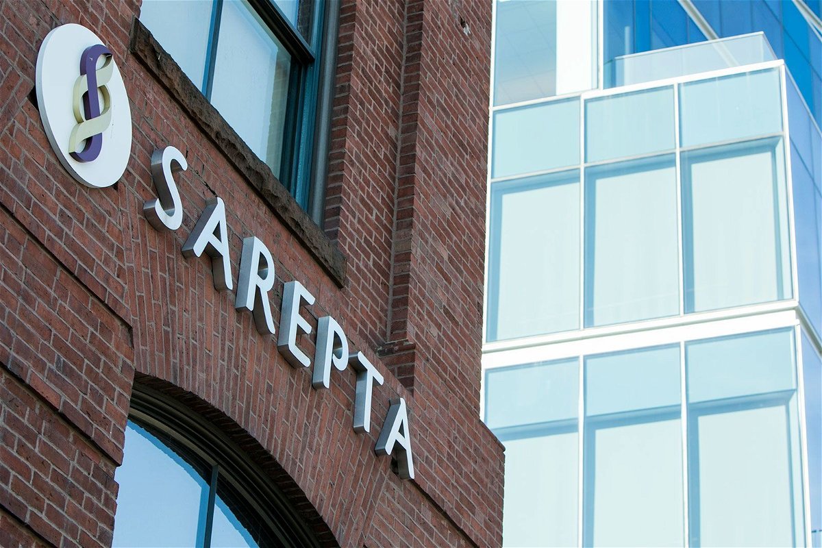 <i>Kris Tripplaar/Sipa USA/FILE</i><br/>A logo sign outside of the headquarters of Sarepta Therapeutics
