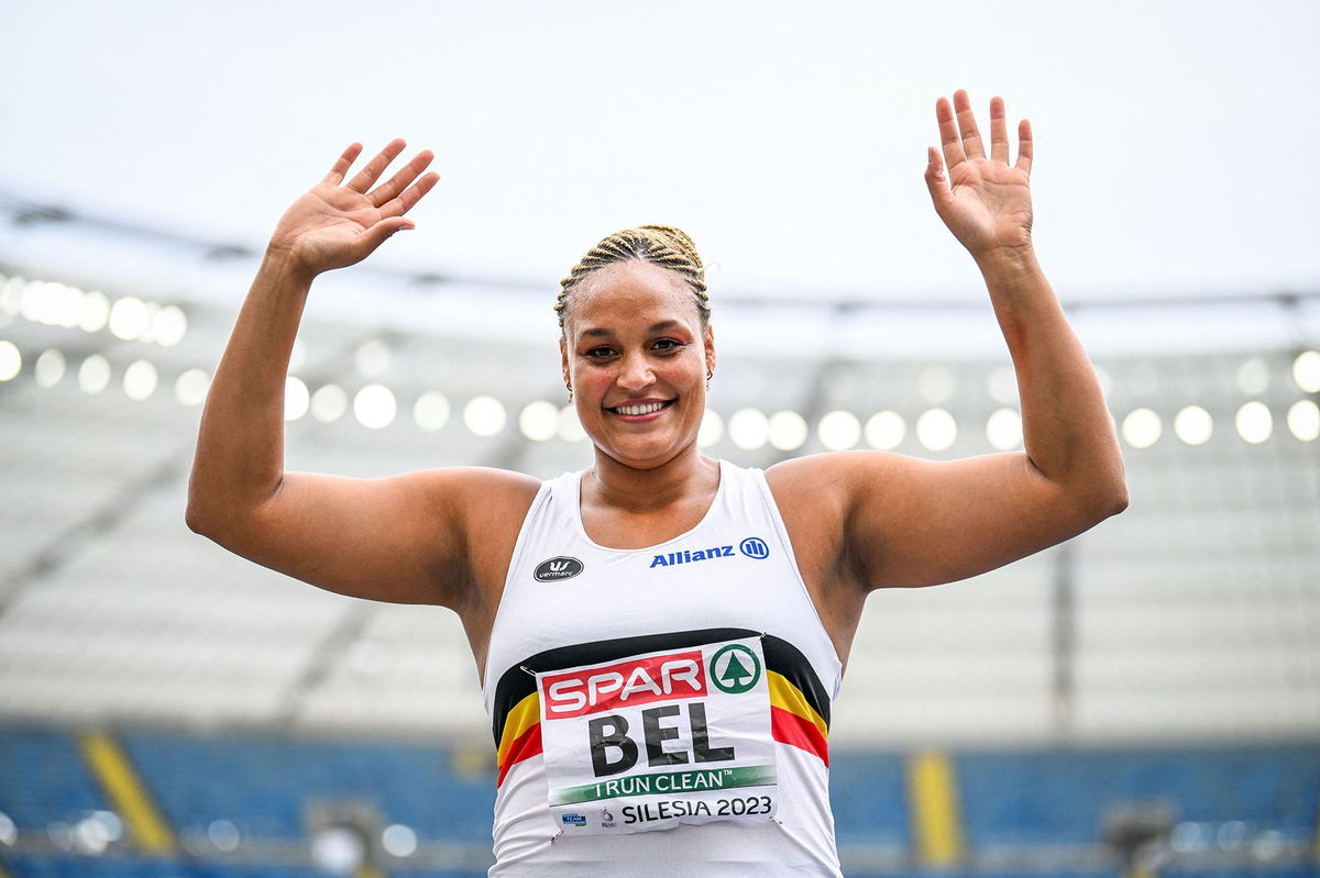 <i>Thomas Windestam/BELGA MAG/AFP/Getty Images</i><br/>Boumkwo soaks up the applause during the hurdles.